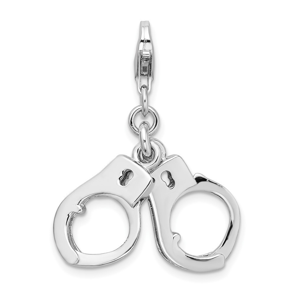 925 Sterling Silver Polished 3-D Moveable H& Cuffs Bracelet Charm Lobster Clasp
